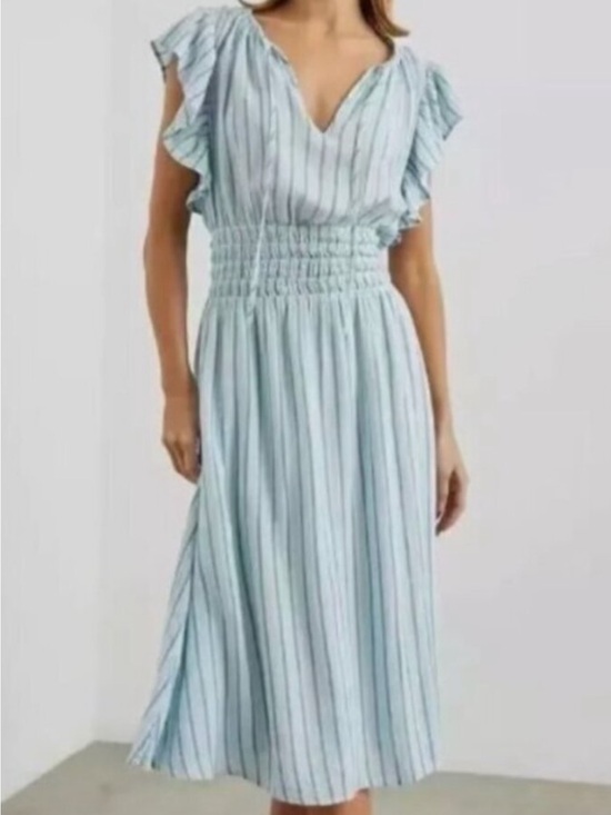 Rails Dresses & Skirts - Rails Iona Smocked Waist Midi Dress (L, Cambria Stripe Blue) 100% linen.